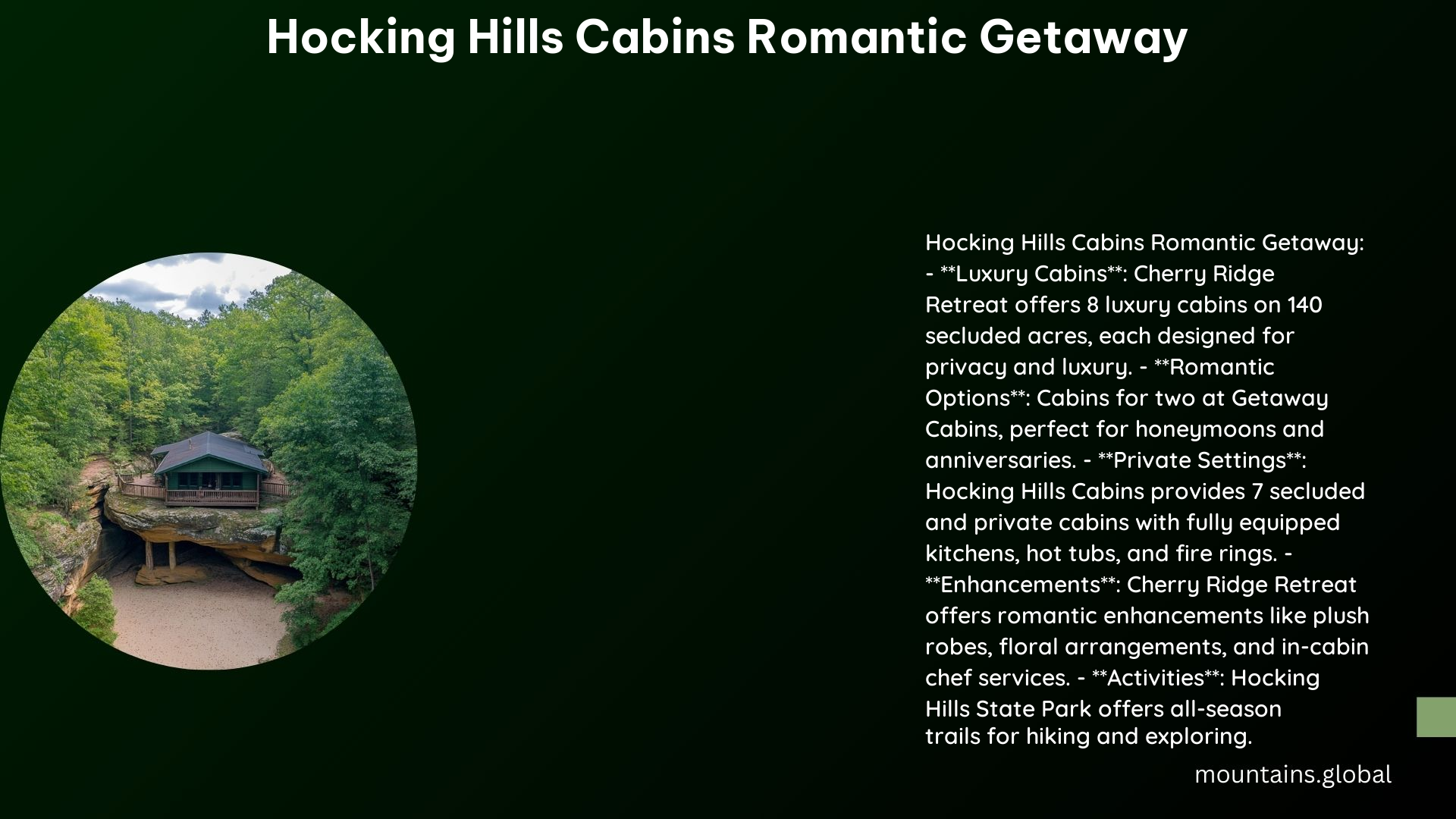 Hocking Hills Cabins Romantic Getaway