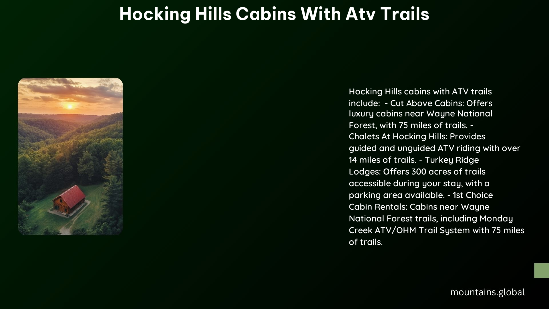 Hocking Hills Cabins With ATV Trails