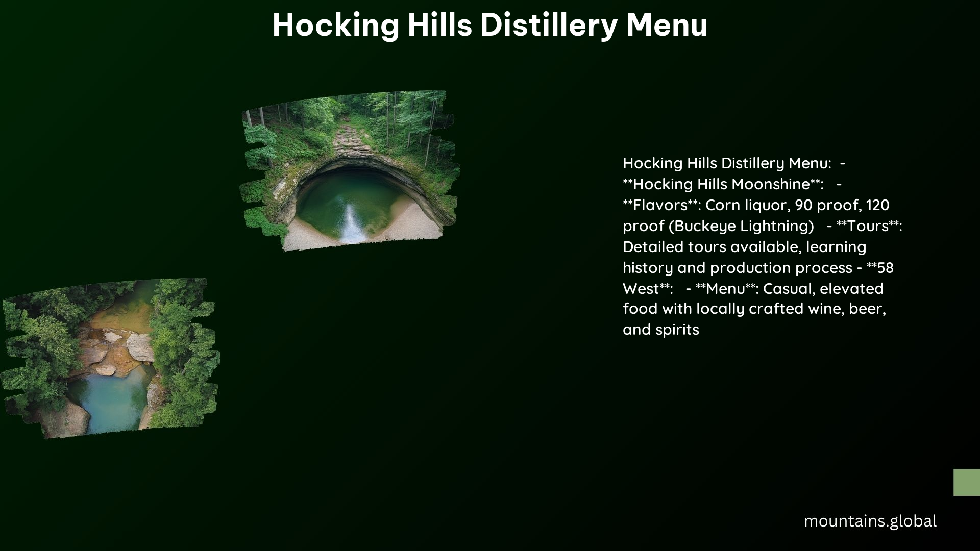 Hocking Hills Distillery Menu