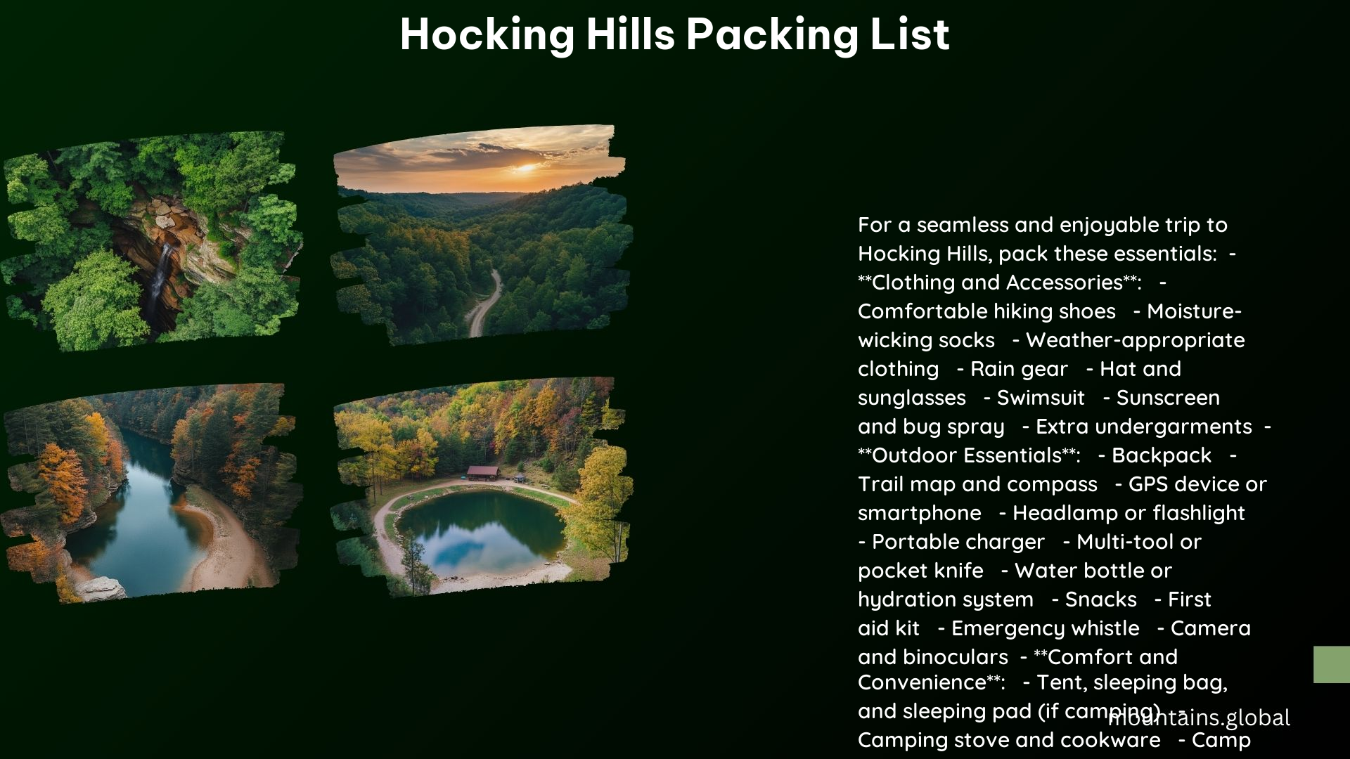 Hocking Hills Packing List