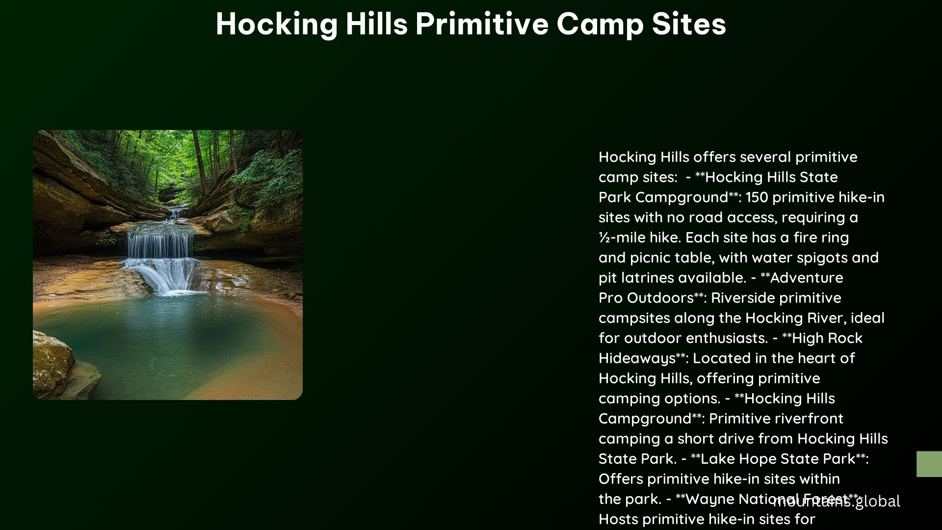 Hocking Hills Primitive Camp Sites