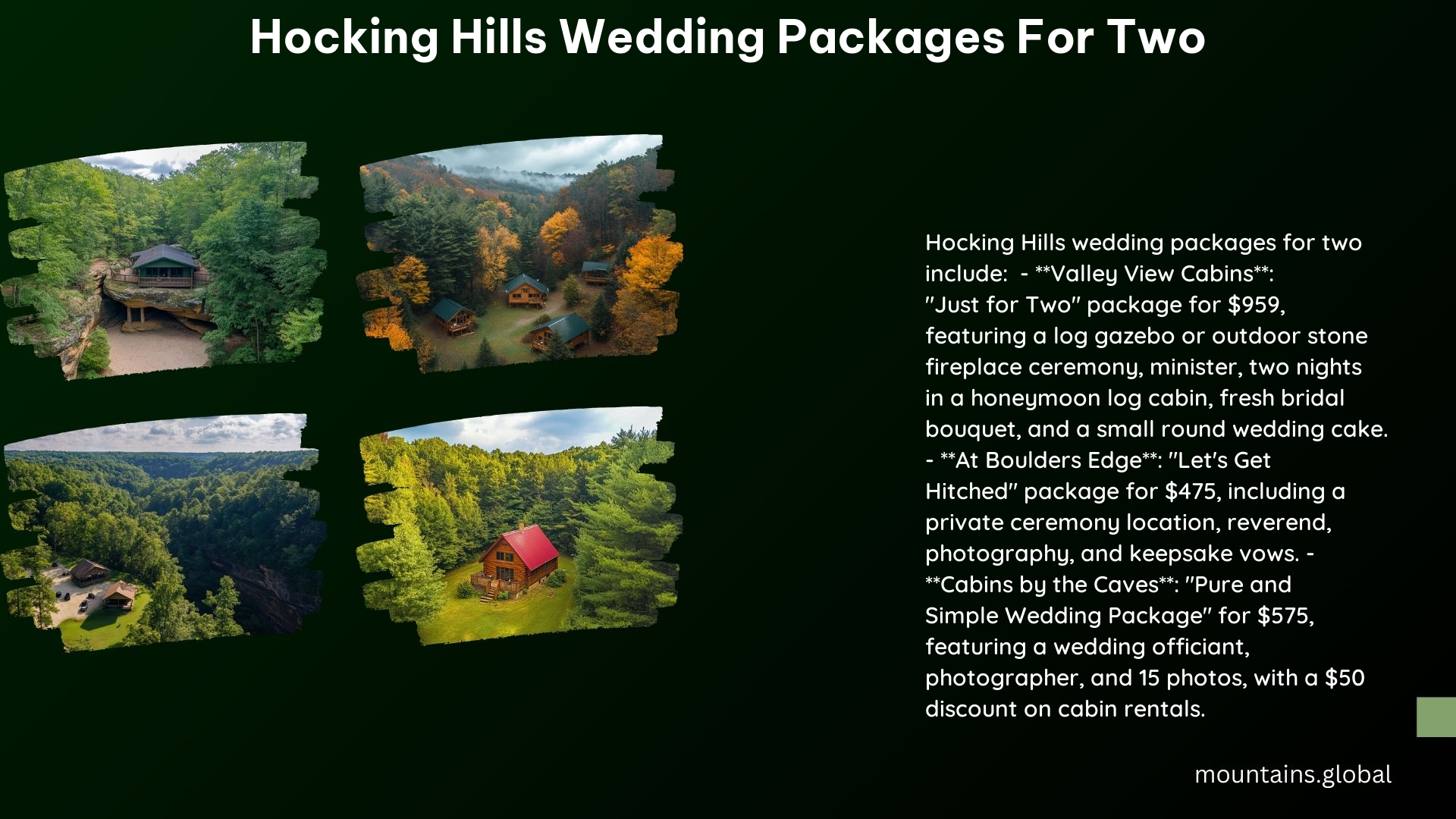 Hocking Hills Wedding Packages for Two