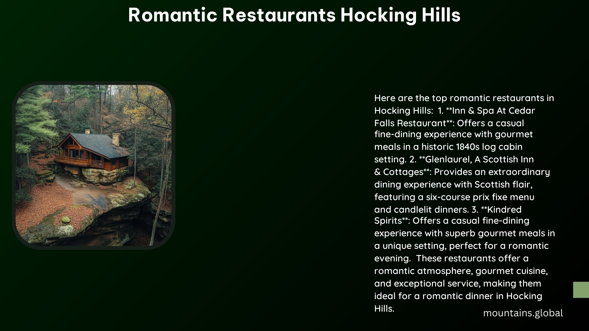 Romantic Restaurants Hocking Hills